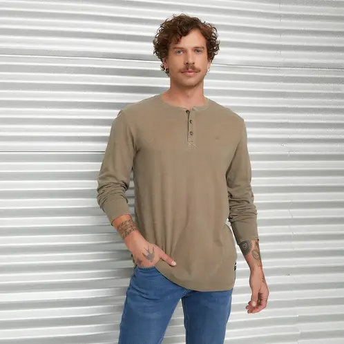 AMERICANINO - Polera Manga Larga Henley Hombre