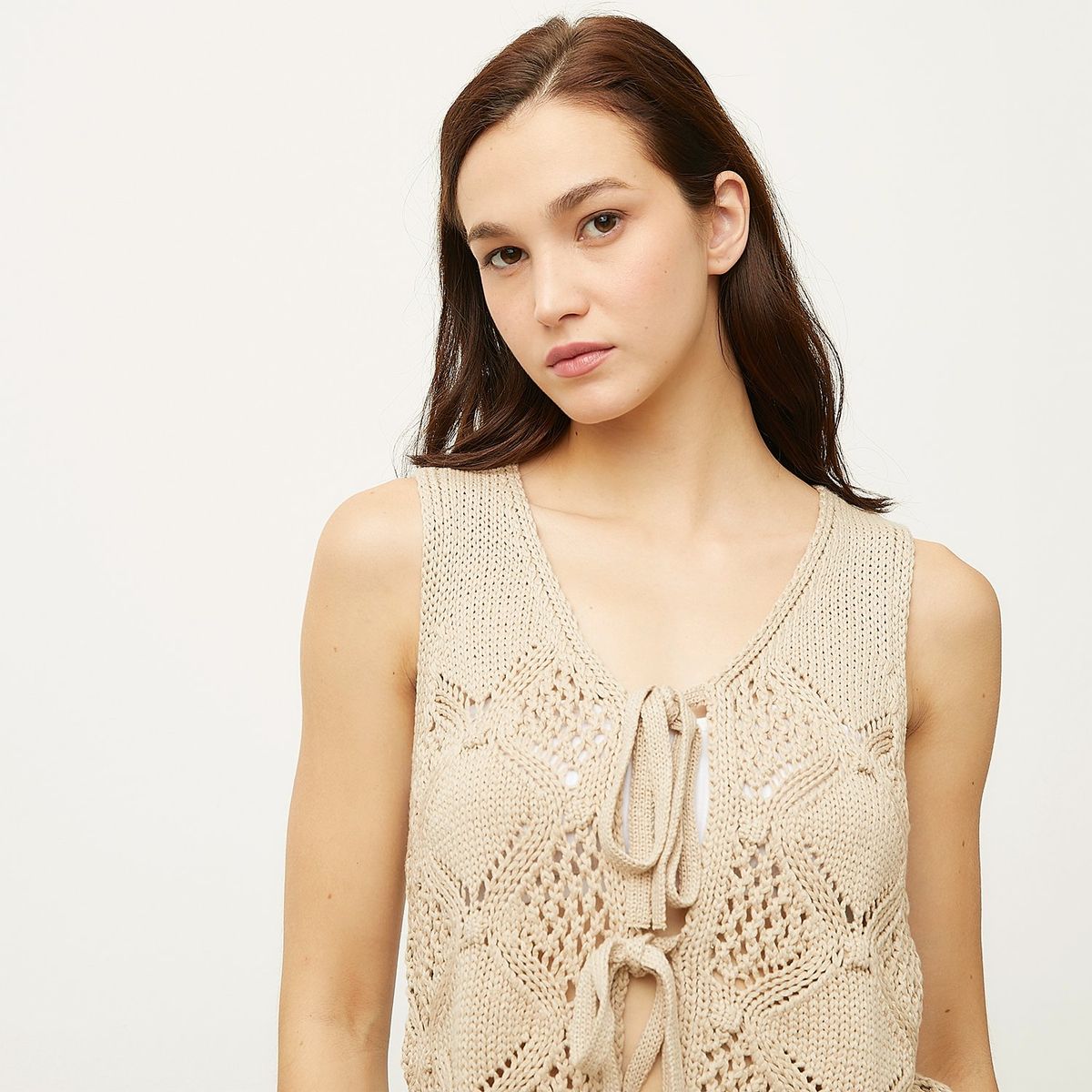 SYBILLA - Polera Mujer Sybilla Texturada Sin Mangas Cuello V con Amarre