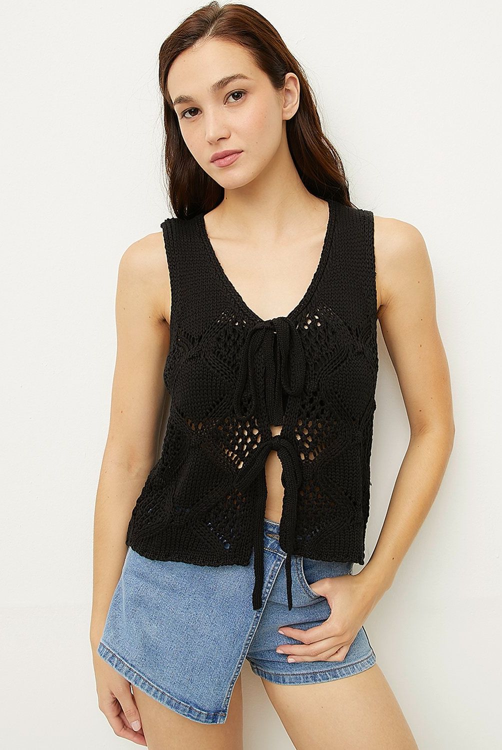 SYBILLA - Polera Mujer Sybilla Texturada Sin Mangas Cuello V con Amarre