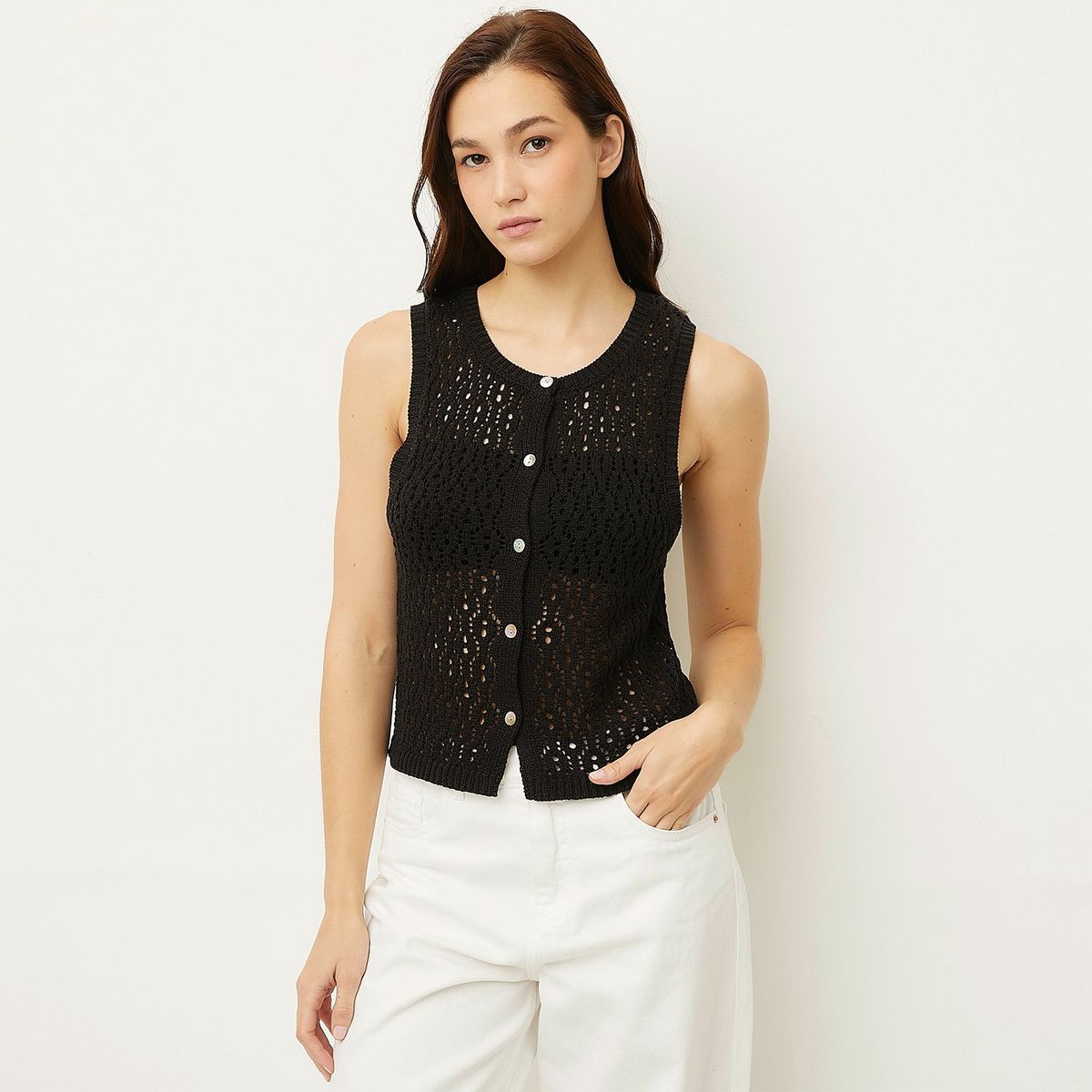 SYBILLA - Polera Mujer Sybilla Sin Mangas Casual Diseño Liso