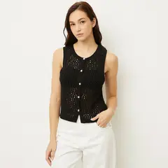 SYBILLA - Top Mujer Sin Mangas Casual Textil Diseño Liso Negro