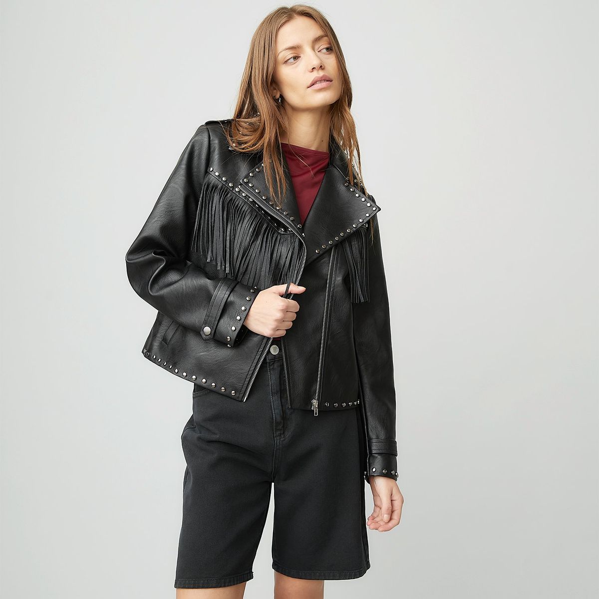 AMERICANINO - Chaqueta Americanino Mujer Manga Larga Cuero Tachas