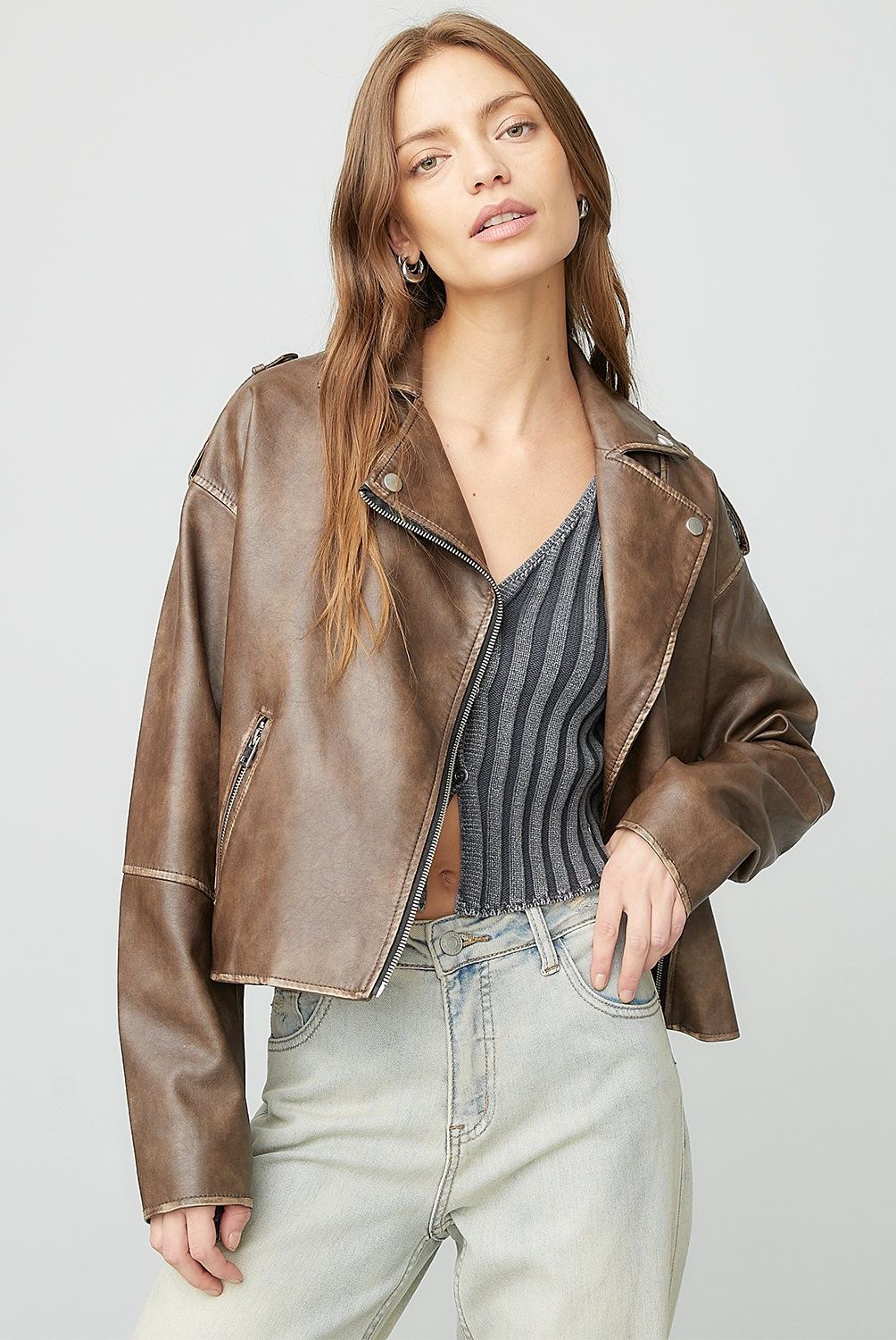 AMERICANINO - Chaqueta Americanino Simil Cuero Mujer Manga Larga Café