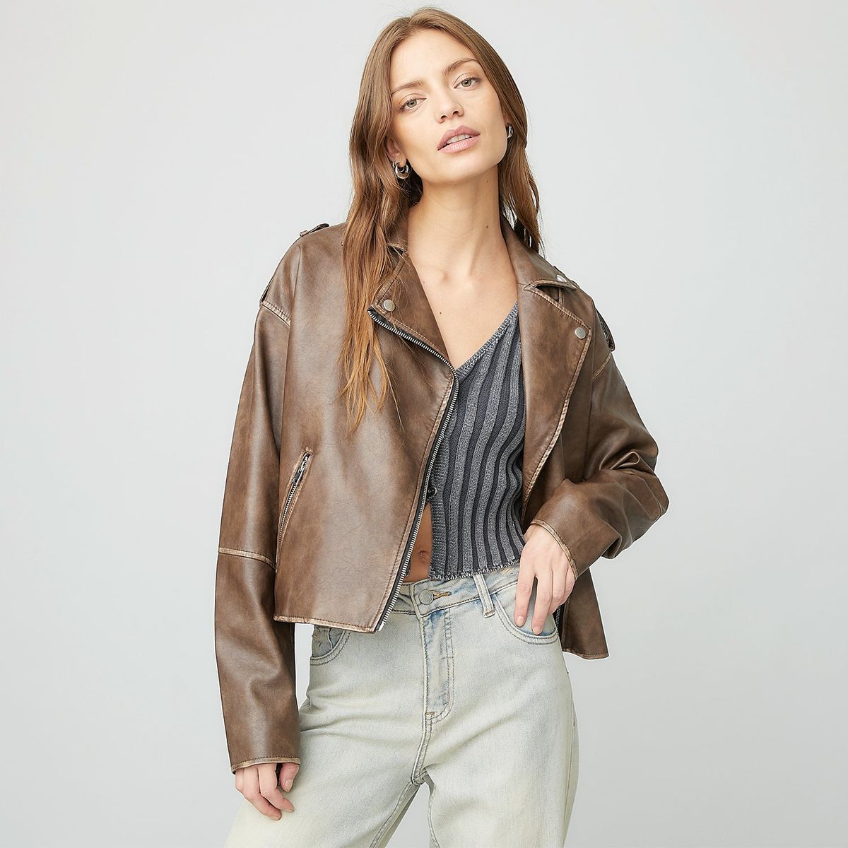 AMERICANINO - Chaqueta Americanino Simil Cuero Mujer Manga Larga Café