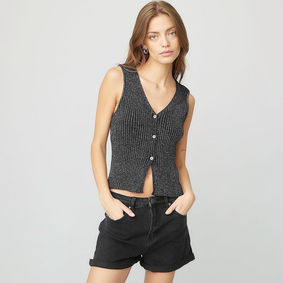 AMERICANINO - Polera Americanino Sin Mangas Algodón Mujer Cuello V