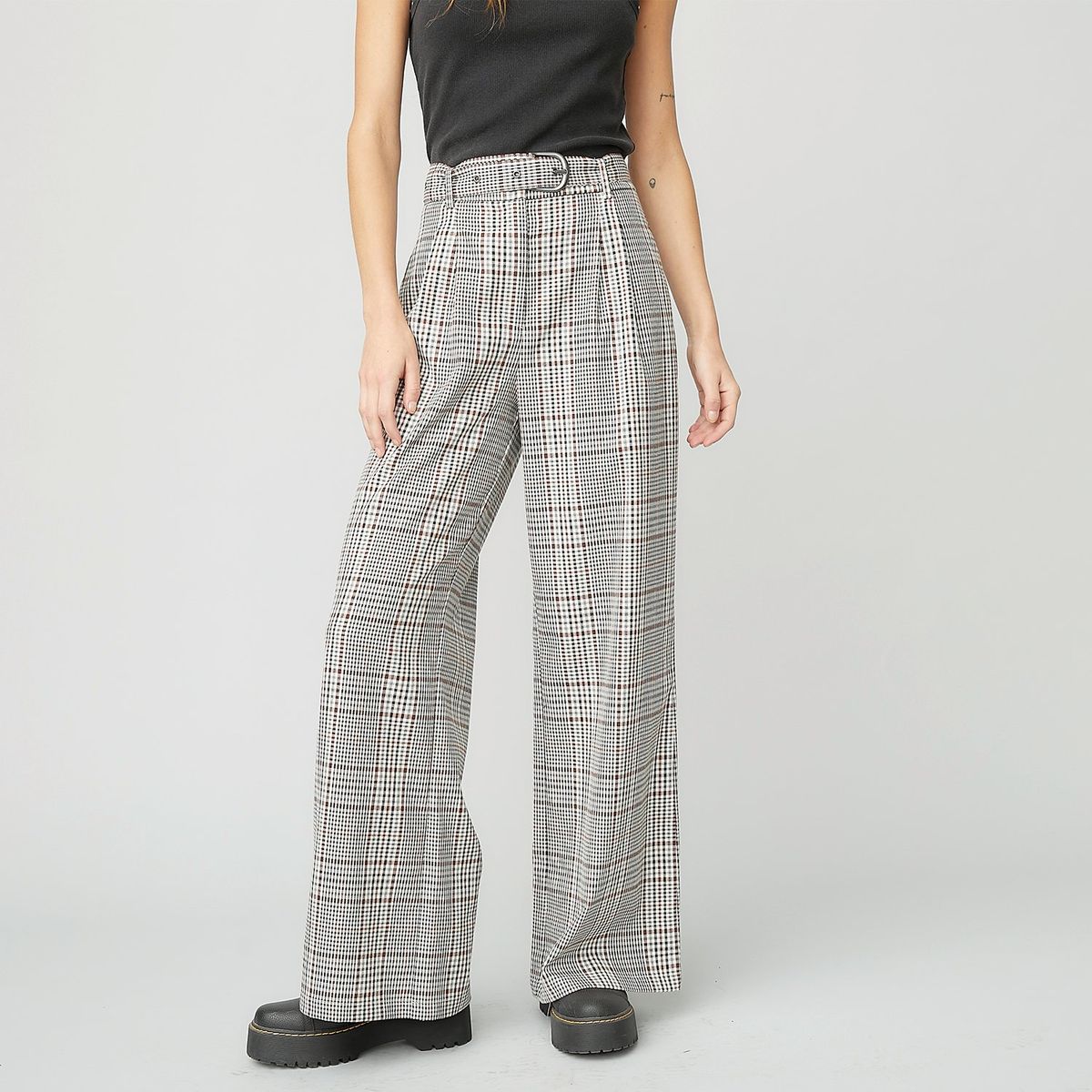 AMERICANINO - Pantalón Mujer Americanino Wide Leg Tiro Alto Cuadros