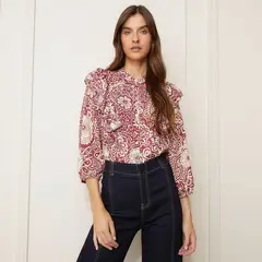 BASEMENT - Blusa Manga Larga Diseño Cuadros Mujer