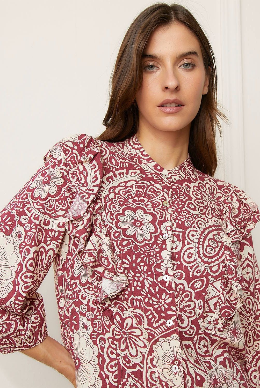 BASEMENT - Blusa Manga Larga Mujer Basement Diseño Cuadros