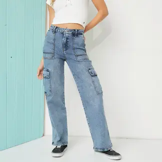 DOO AUSTRALIA - Jeans Cargo Tiro Alto Mujer Algodón