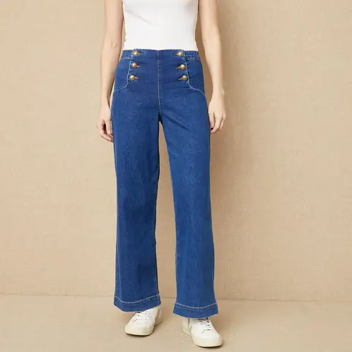 UNIVERSITY CLUB - Jeans Wide Leg Tiro Medio Mujer