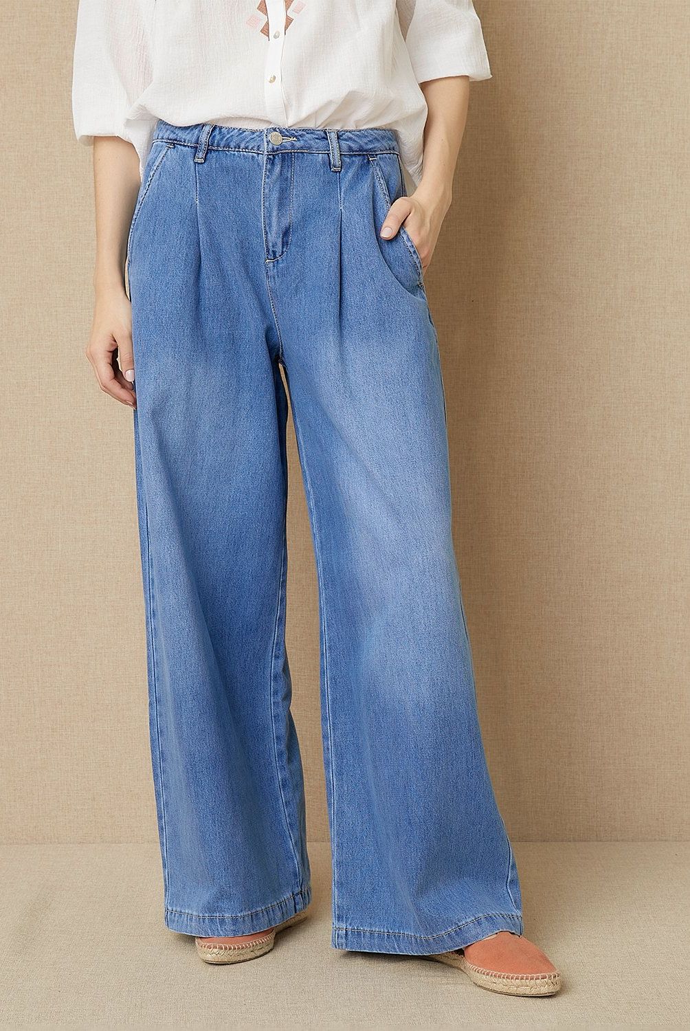 UNIVERSITY CLUB - Jeans Wide Leg Mujer University Club Tiro Medio Denim