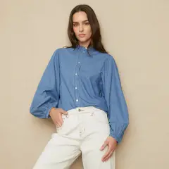 UNIVERSITY CLUB - Blusa Manga Larga Algodón Mujer Diseño Liso