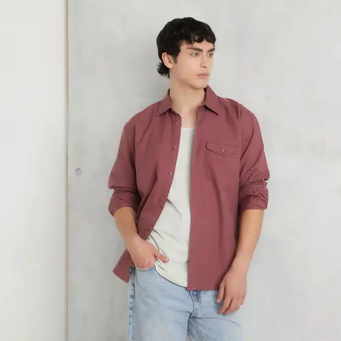 BEARCLIFF - Camisa Casual Manga Larga Algodón Hombre