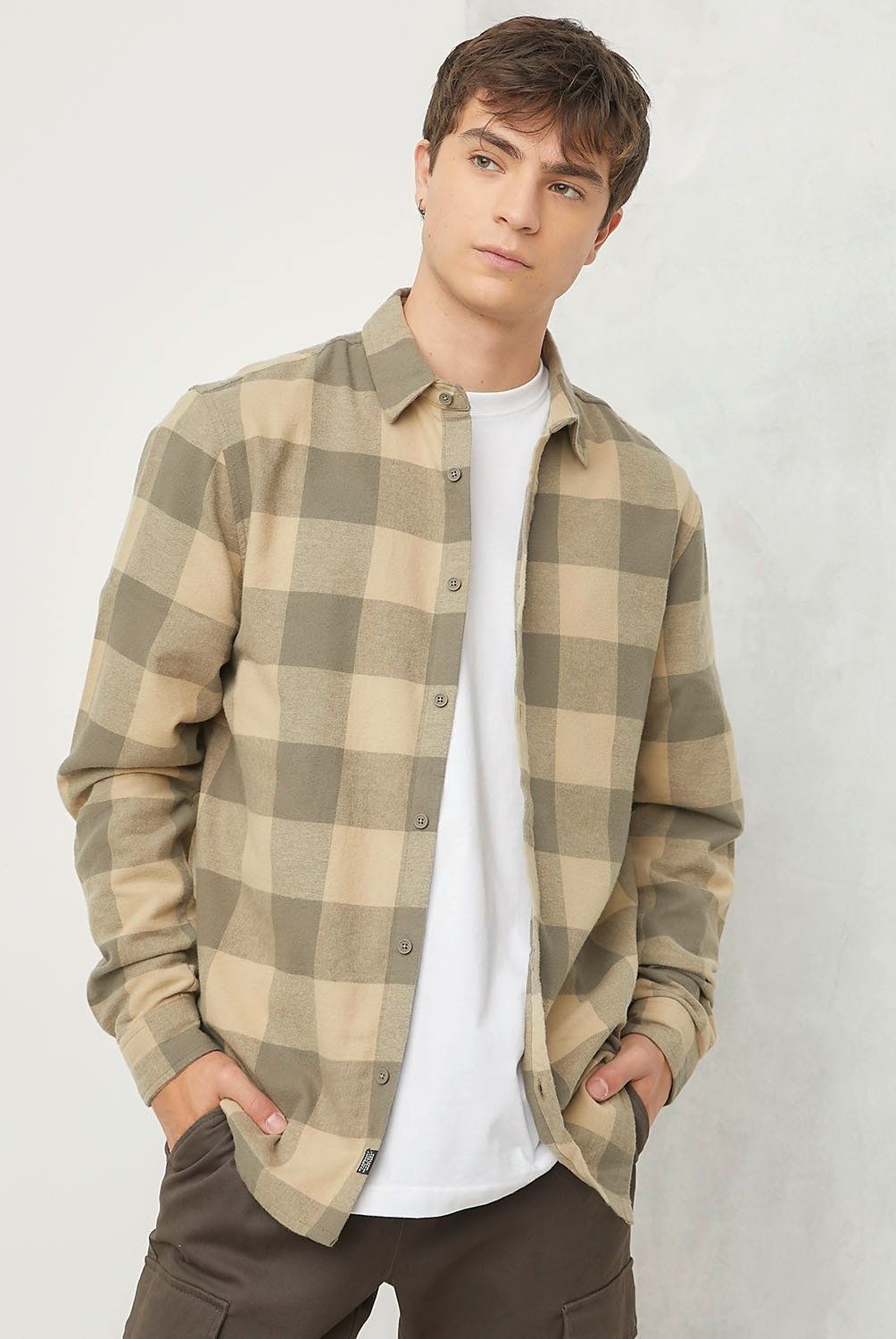 BEARCLIFF - Camisa Casual Manga Larga Algodón Hombre Bearcliff