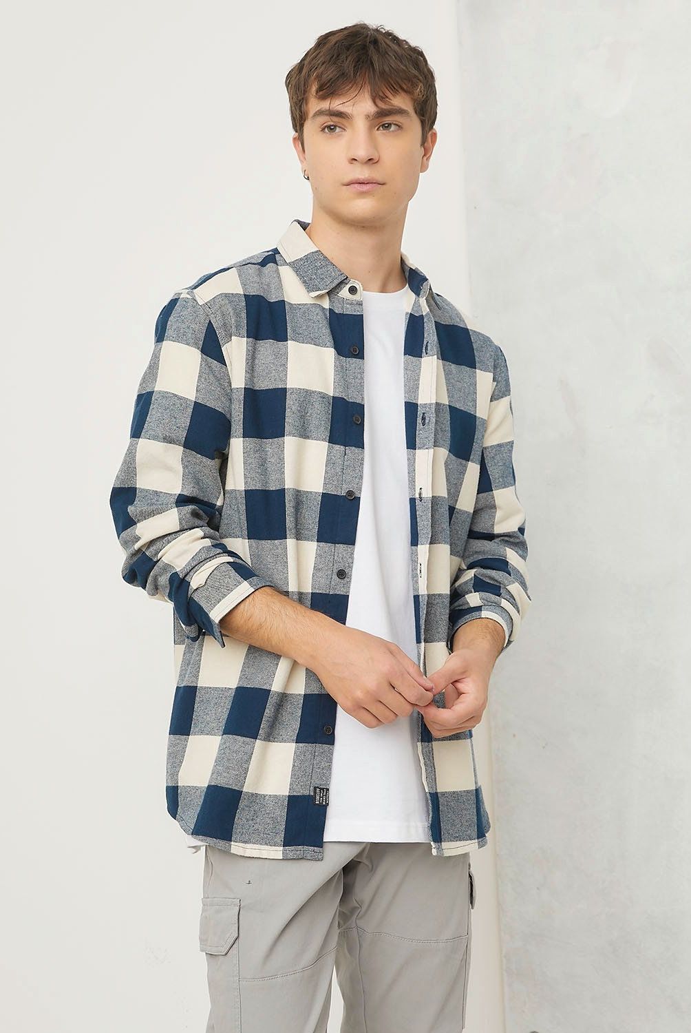 BEARCLIFF - Camisa Casual Manga Larga Algodón Hombre Bearcliff