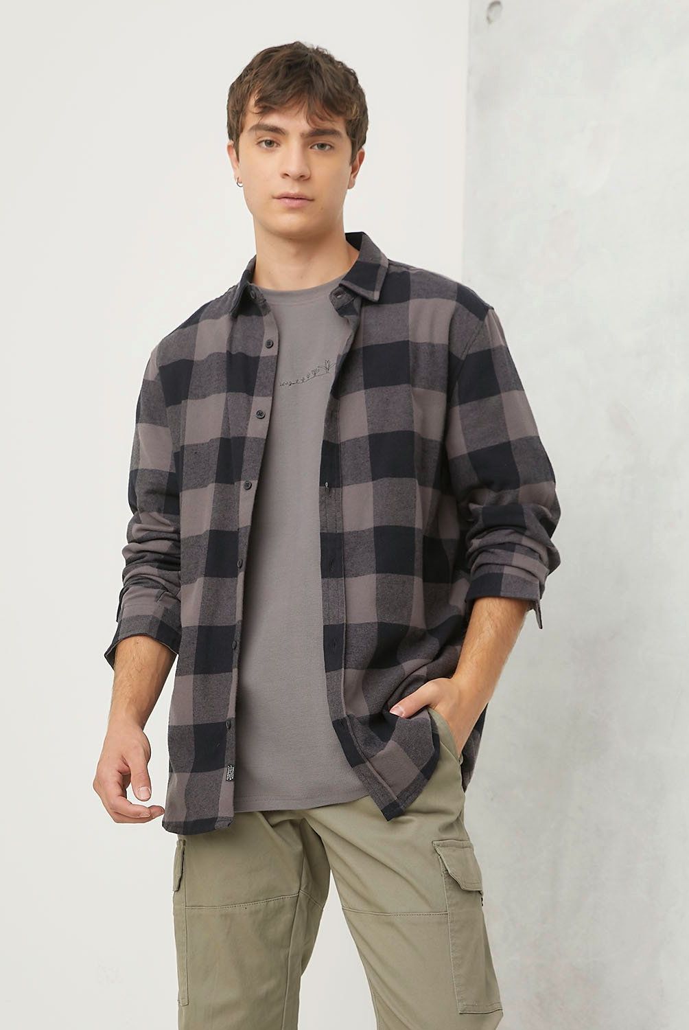 BEARCLIFF - Camisa Casual Manga Larga Algodón Hombre Bearcliff