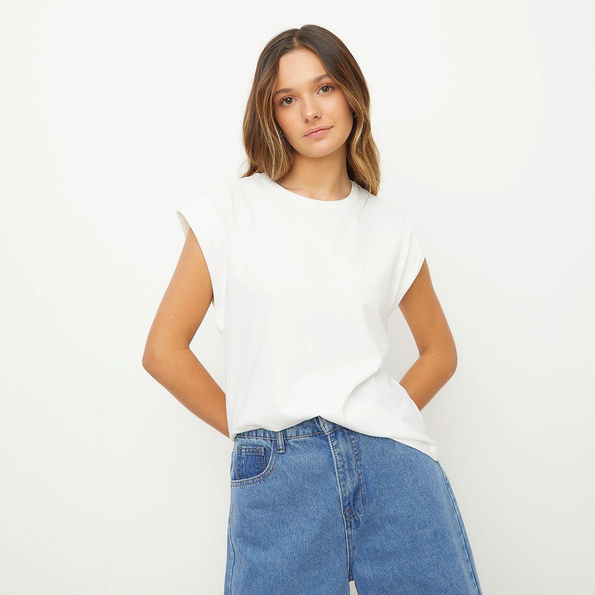 SYBILLA - Polera Sybilla Sin Mangas Algodón Mujer Casual