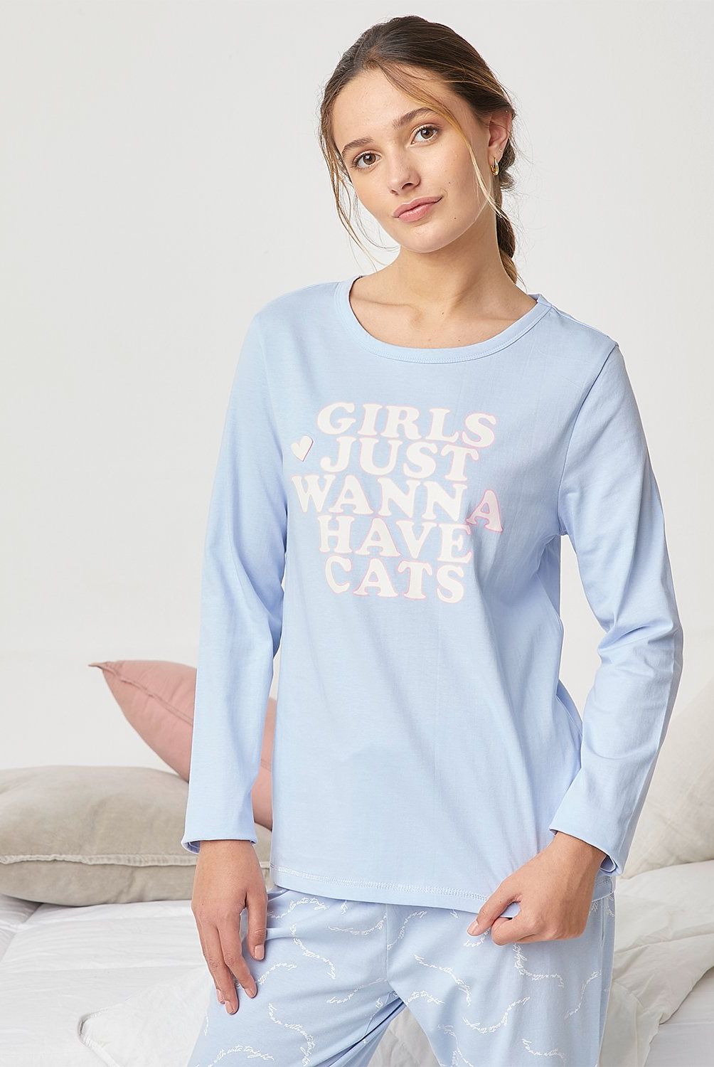 SYBILLA - Polera de Pijama Mujer Sybilla Algodón Manga Larga
