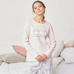 SYBILLA - Polera de Pijama Mujer Algodón Manga Larga
