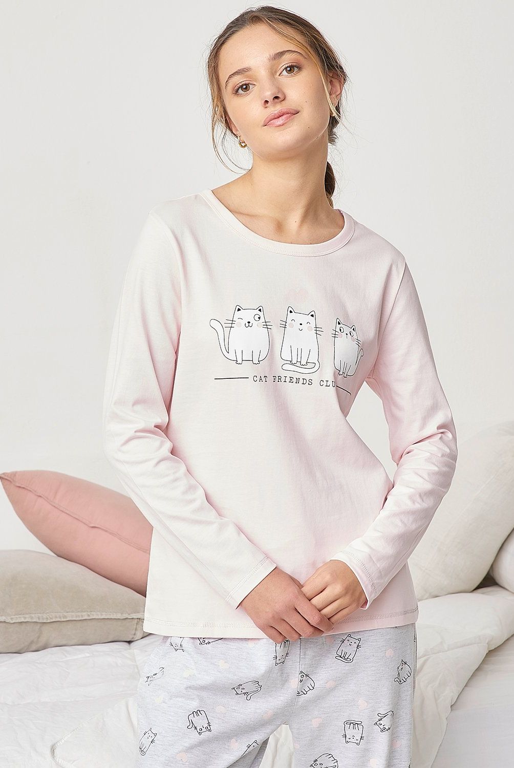 SYBILLA - Polera de Pijama Mujer Sybilla Algodón Manga Larga