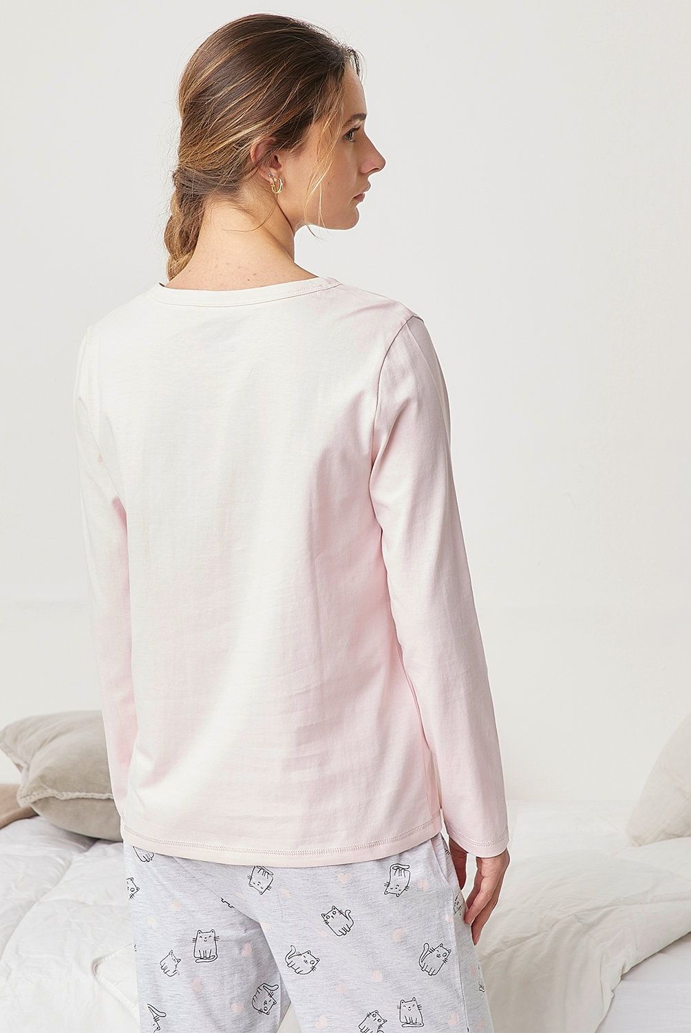 SYBILLA - Polera de Pijama Mujer Sybilla Algodón Manga Larga