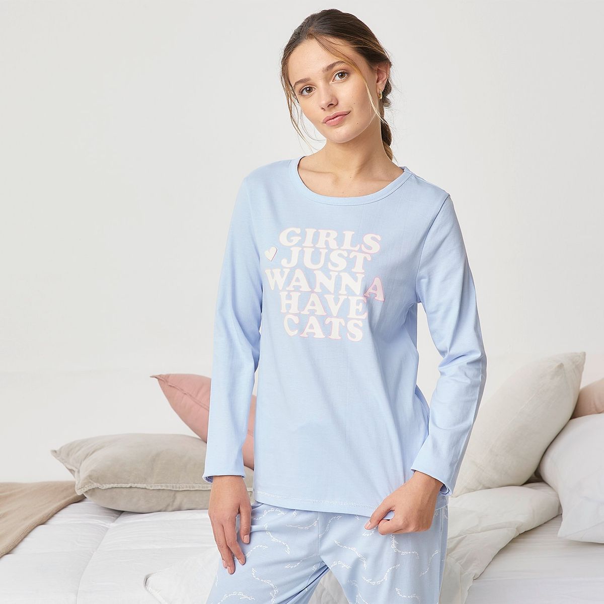 SYBILLA - Polera de Pijama Mujer Sybilla Algodón Manga Larga