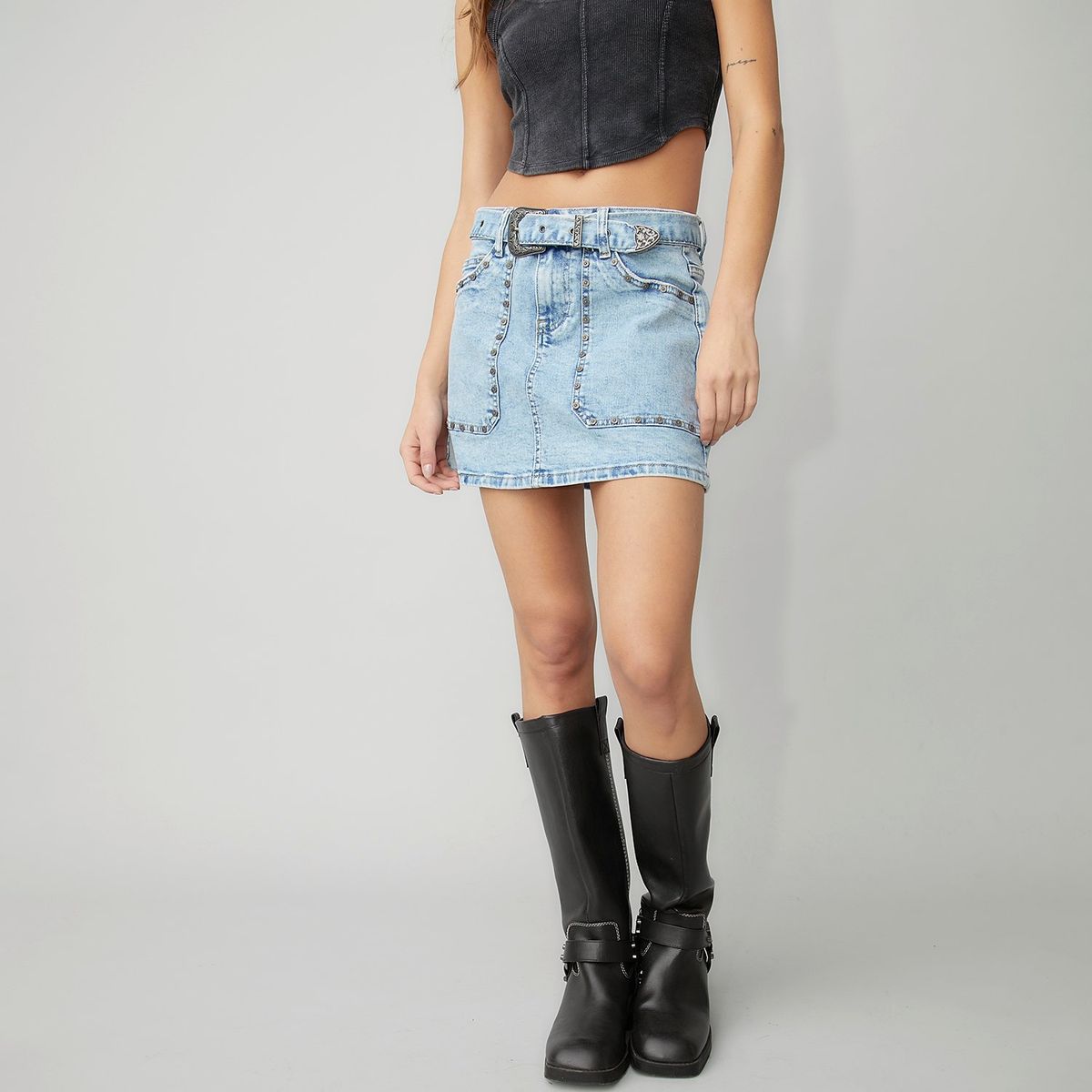 AMERICANINO - Falda Jean Corta Mujer Americanino Tiro Alto