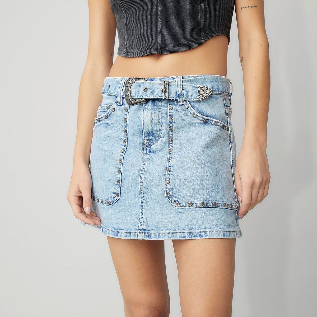 AMERICANINO - Falda Jean Corta Mujer Americanino Tiro Alto