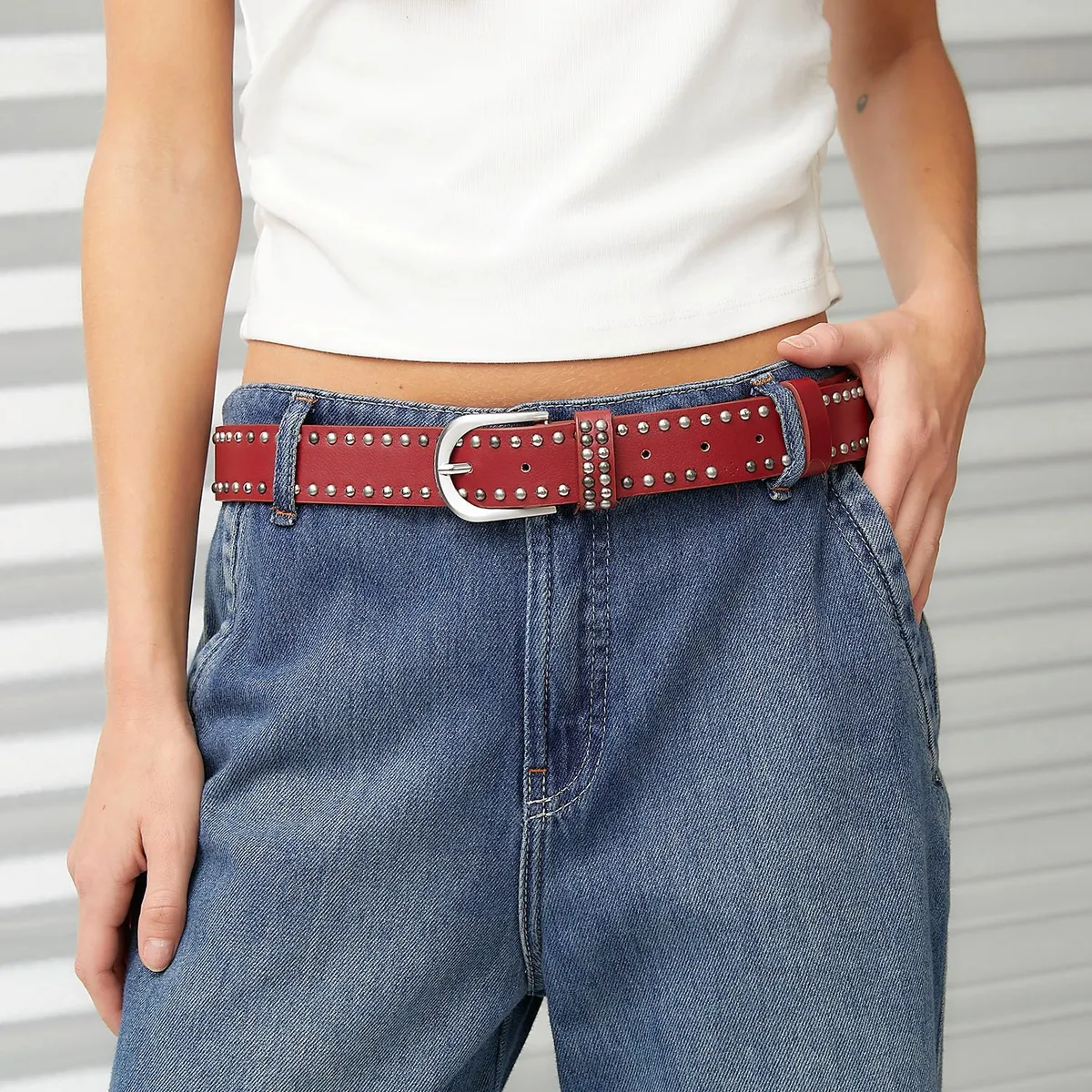 AMERICANINO - Cinturón de Cuero Mujer Basement con Tachas