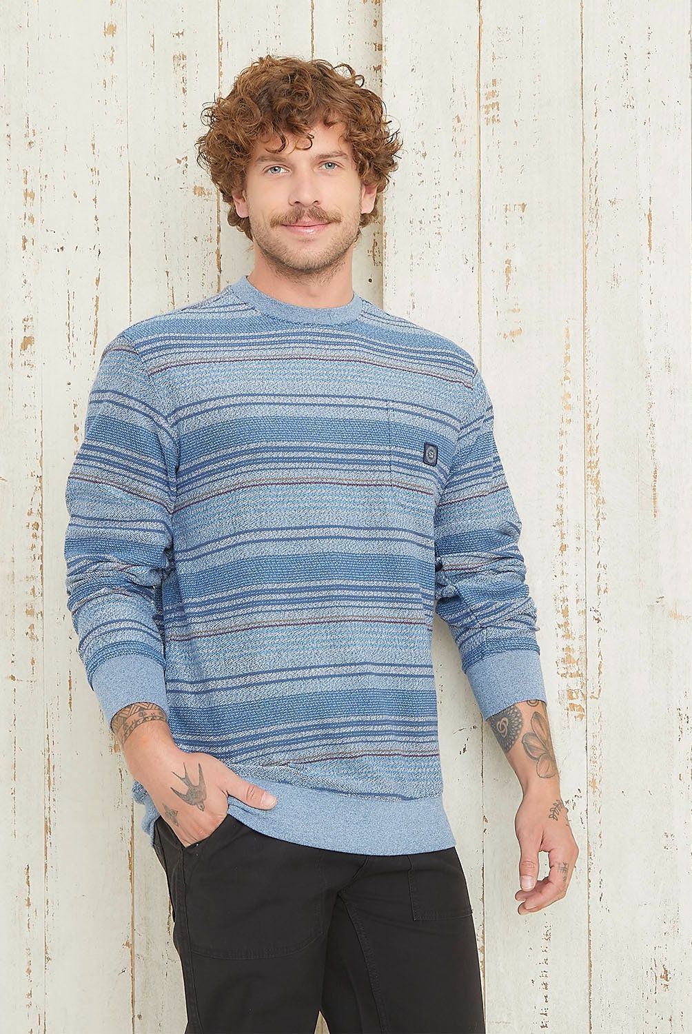 DOO AUSTRALIA - Polerón Tejido Rayas Cuello Redondo Algodón Doo Australia Hombre