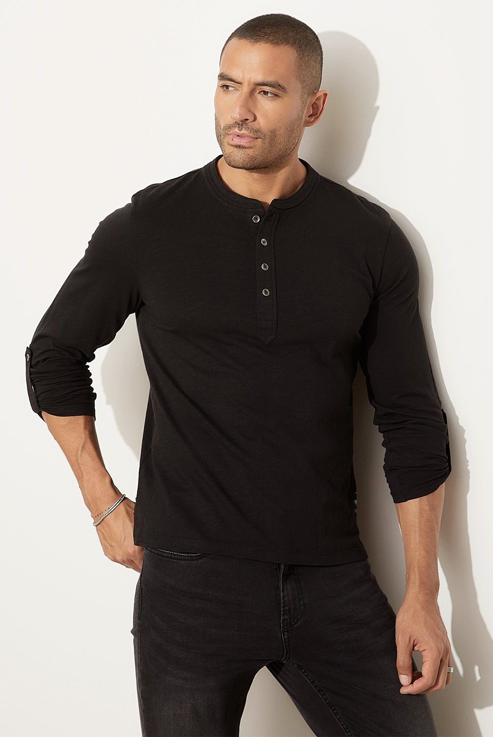 MOSSIMO - Polera Manga Larga Henley Algodón Hombre Mossimo