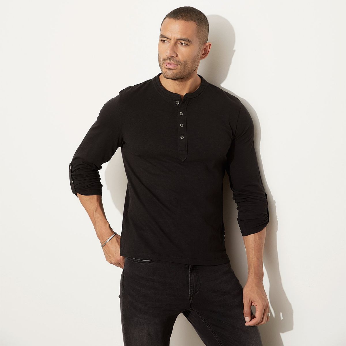 MOSSIMO - Polera Manga Larga Henley Algodón Hombre Mossimo