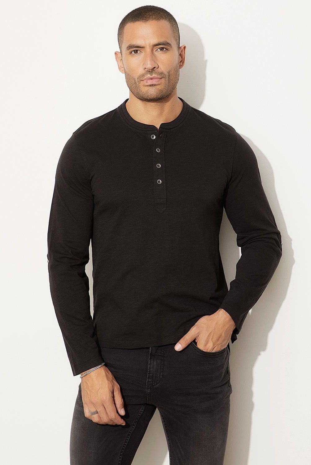 MOSSIMO - Polera Manga Larga Henley Algodón Hombre Mossimo