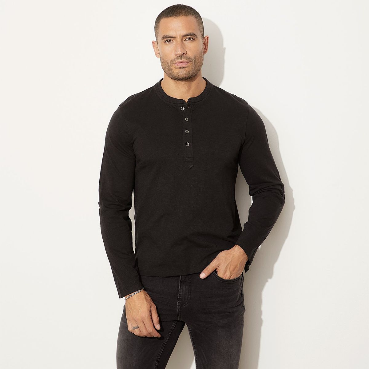 MOSSIMO - Polera Manga Larga Henley Algodón Hombre Mossimo