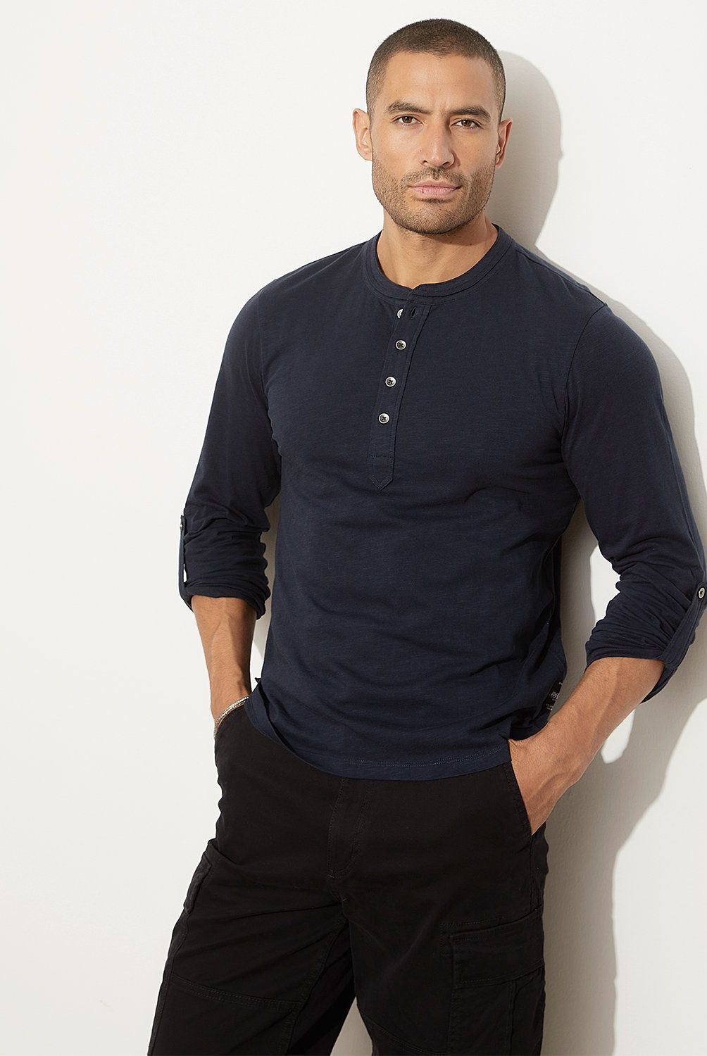 MOSSIMO - Polera Manga Larga Henley Algodón Hombre Mossimo