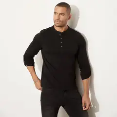 MOSSIMO - Polera Manga Larga Henley Algodón Hombre