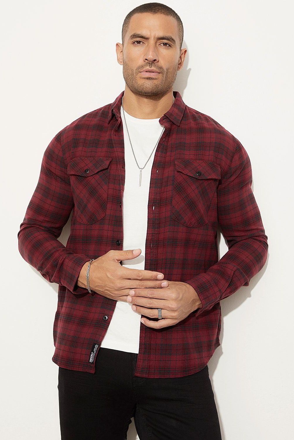 MOSSIMO - Camisa Manga Larga  Check Slim Fit Hombre Mossimo