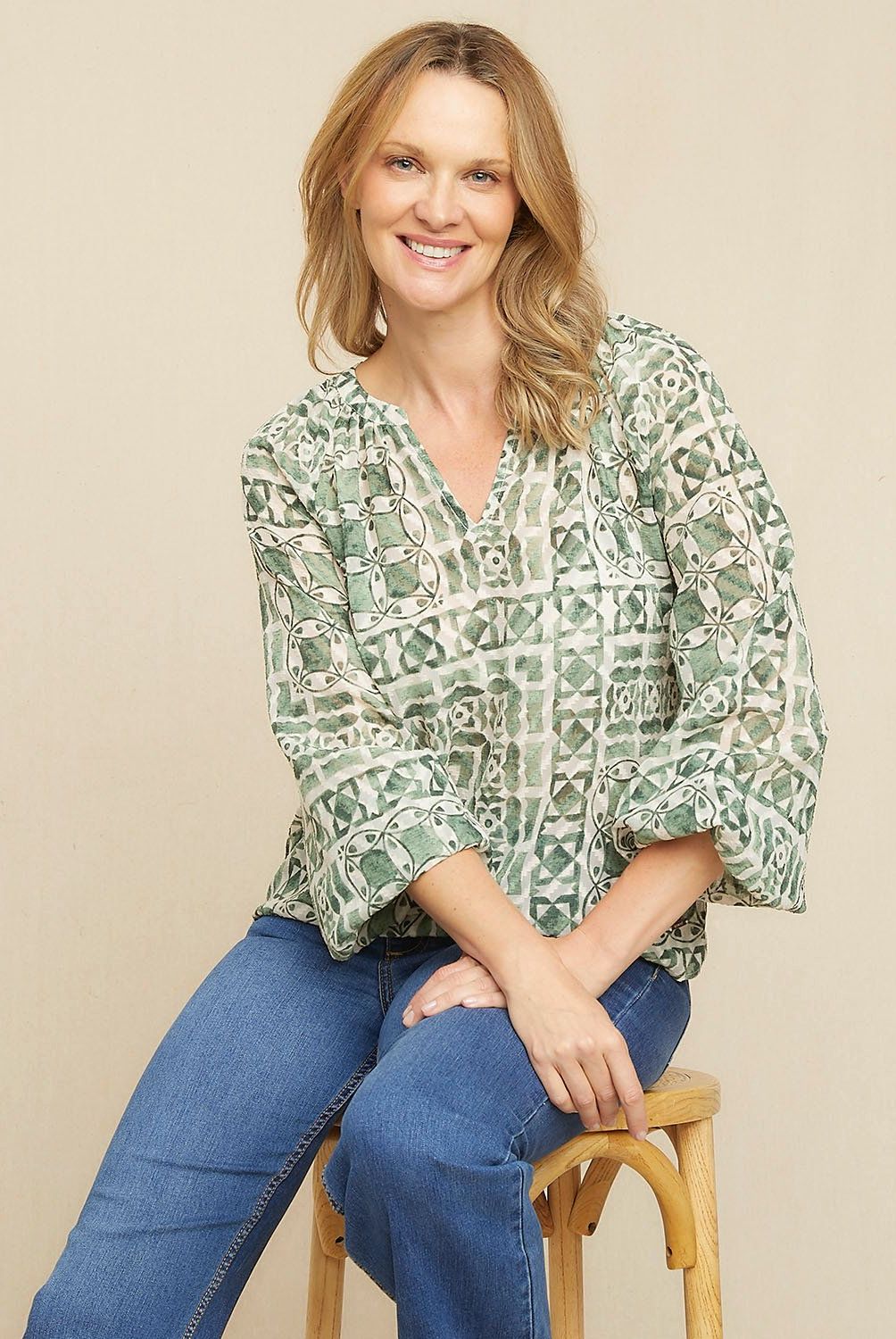 S COCCI - Blusa Mujer S Cocci Estampada Manga Larga Cuello V