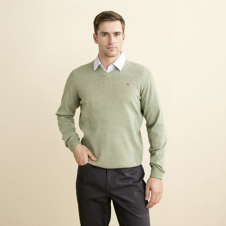 Sweater Casual Algodón Hombre Cuello En V