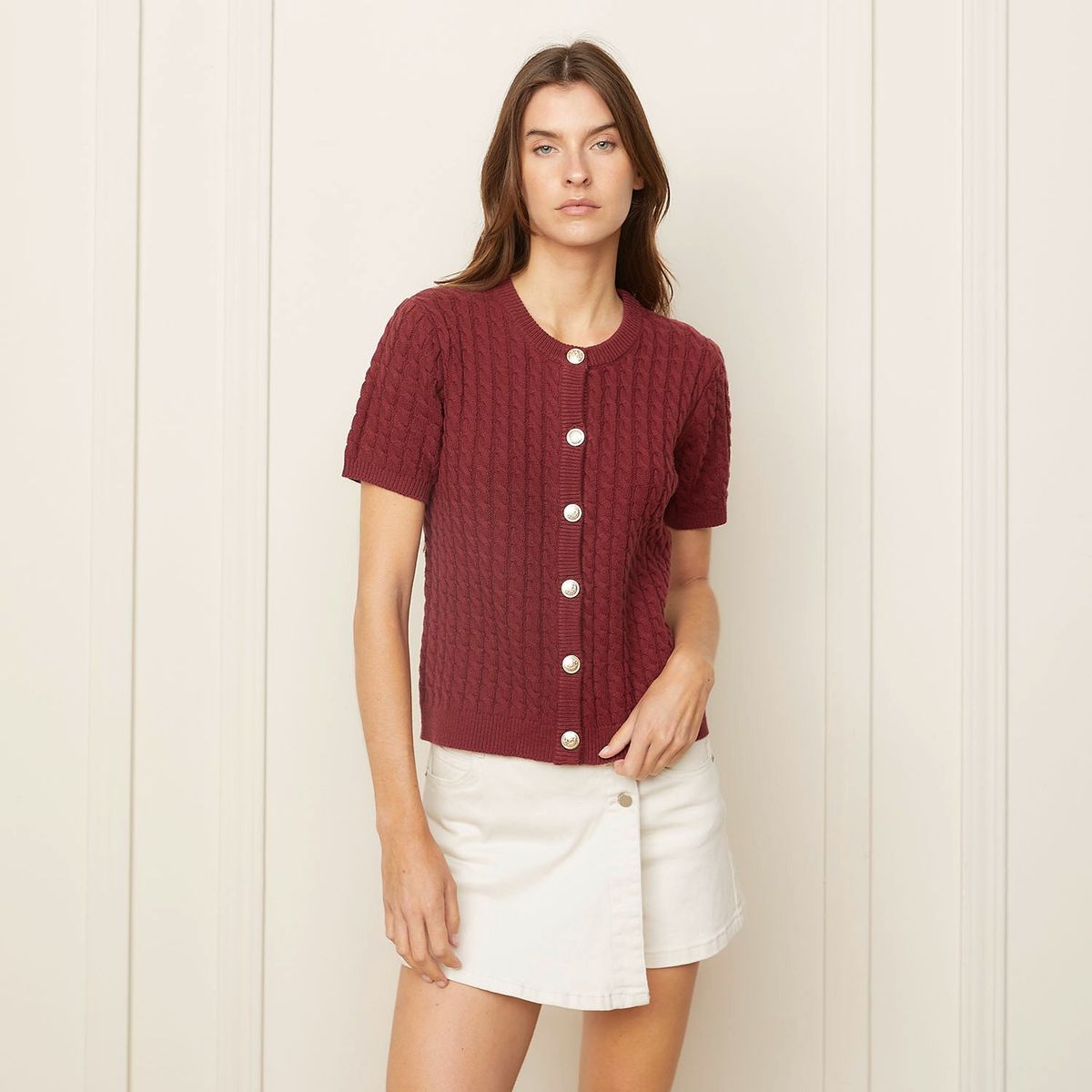 BASEMENT - Polera Basement Punto Manga Corta Mujer