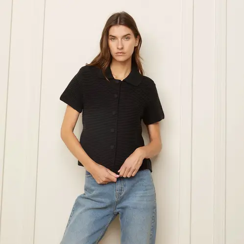 BASEMENT - Polera de Punto Manga Corta Mujer Algodón