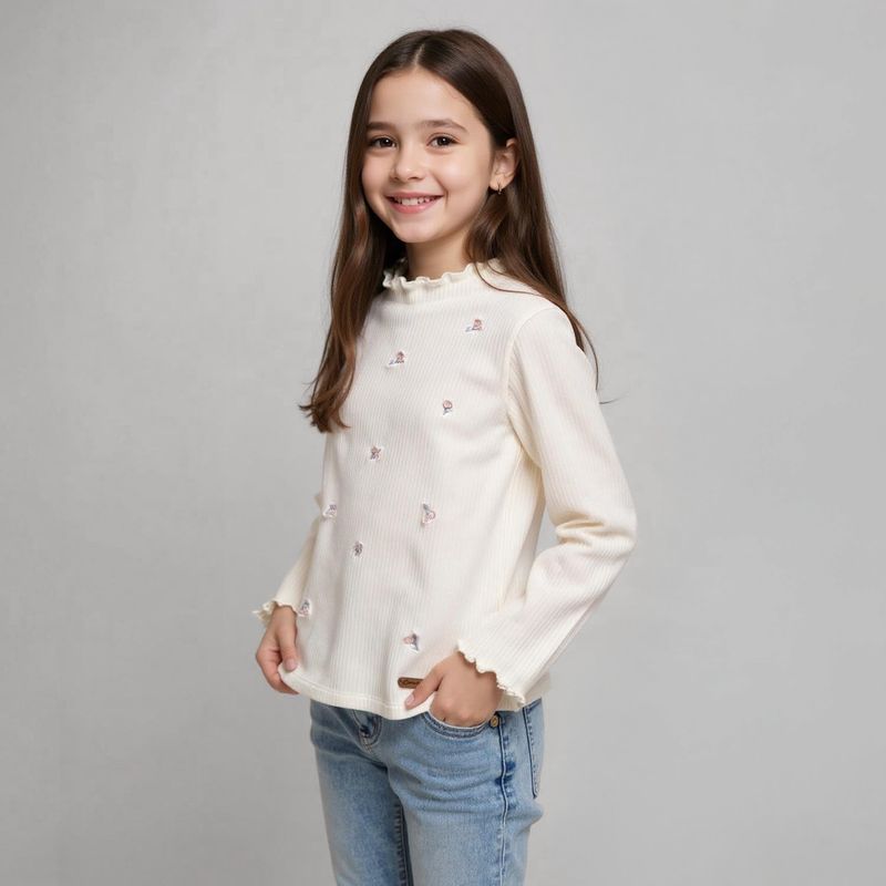 CONIGLIO - Polera Manga Larga Coniglio Algodón Flores Niña