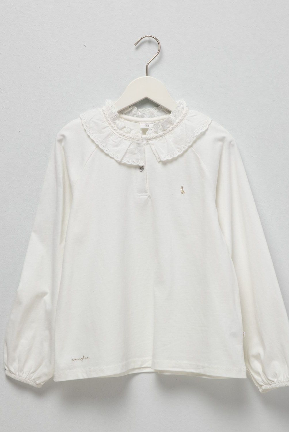 CONIGLIO - Polera Manga Larga Cuello con Encaje Coniglio Niña Algodón