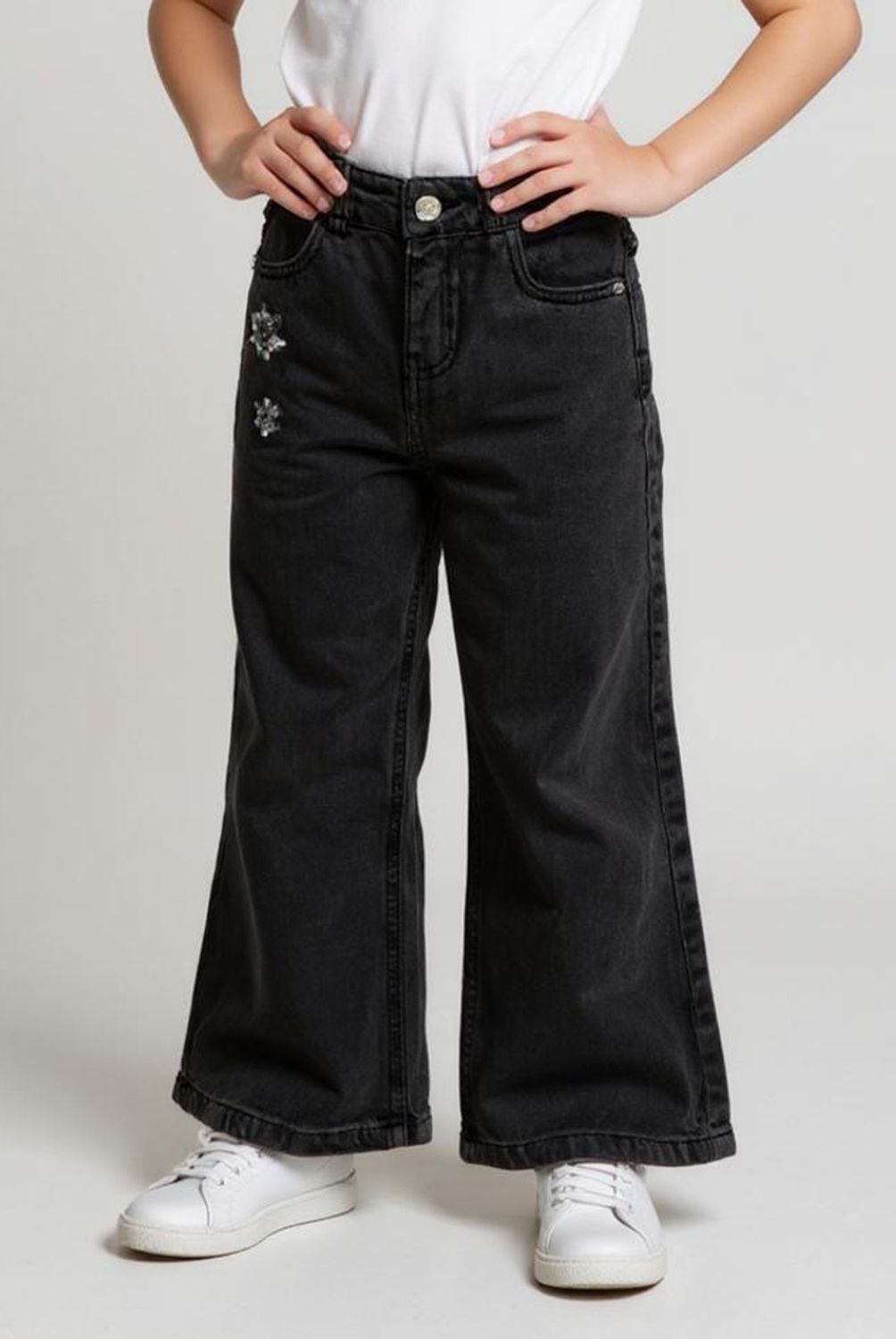 YAMP - Jeans Wide Leg Denim Yamp Niña Algodón Tiro Medio