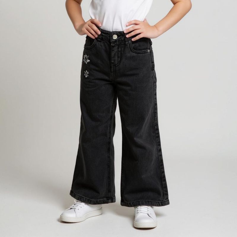 YAMP - Jeans Wide Leg Denim Yamp Niña Algodón Tiro Medio