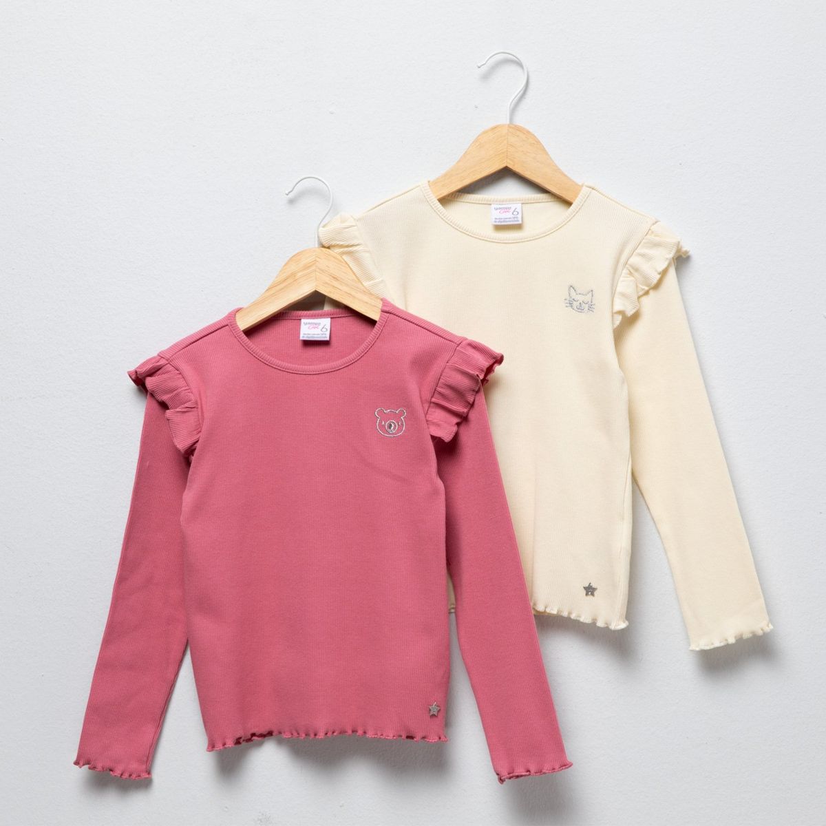 YAMP - Pack 2 Poleras Manga Larga Algodón Niña Yamp con Volantes