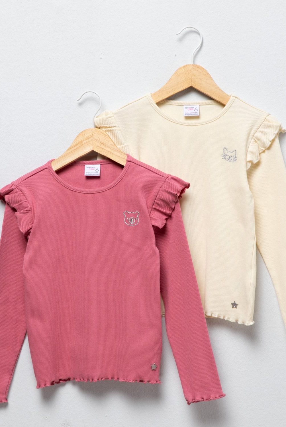 YAMP - Pack 2 Poleras Manga Larga Algodón Niña Yamp con Volantes