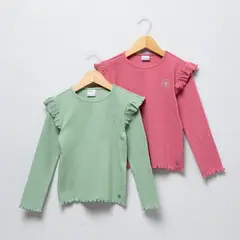 YAMP - Pack 2 Poleras Manga Larga Algodón Niña con Volantes