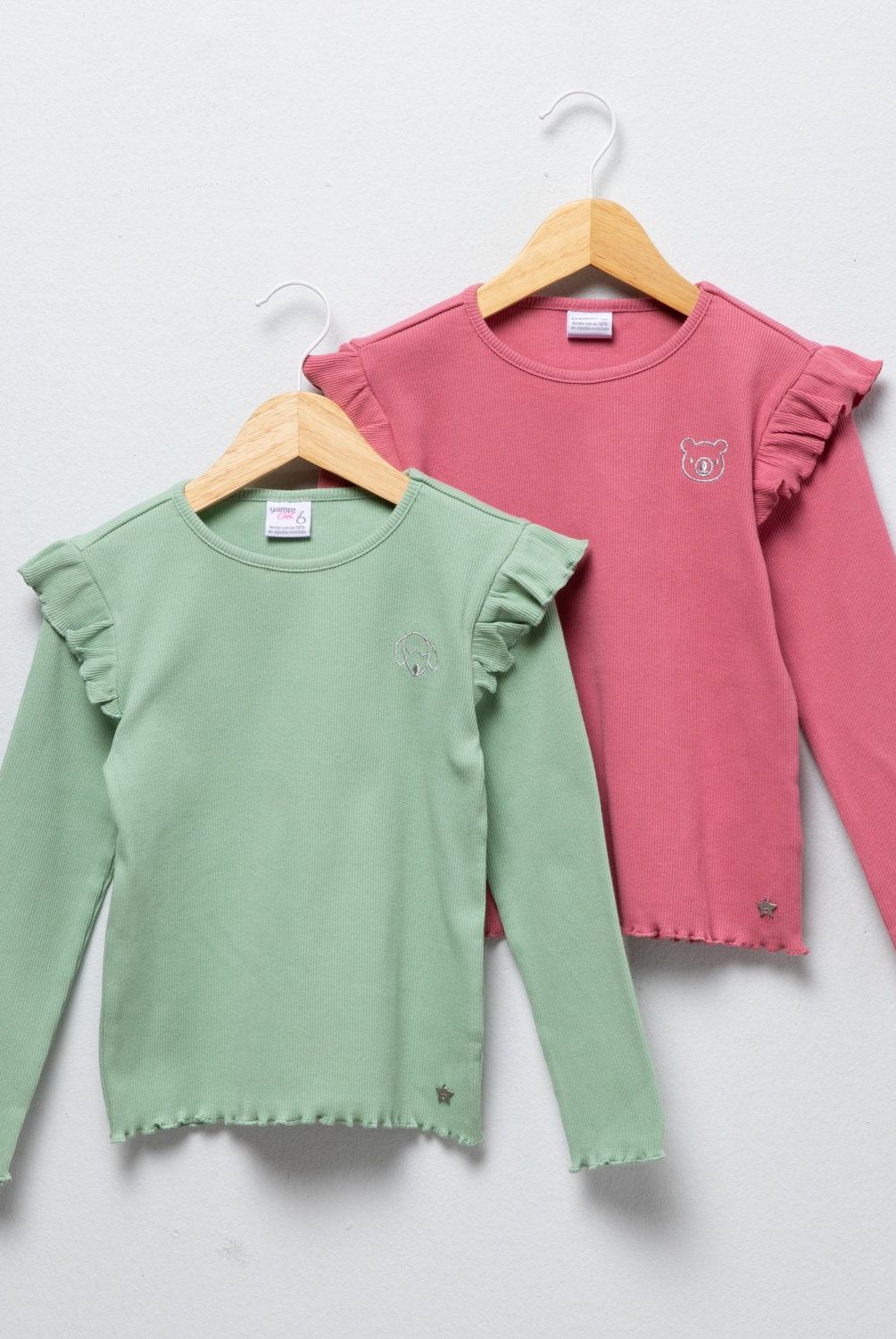 YAMP - Pack 2 Poleras Manga Larga Algodón Niña Yamp con Volantes