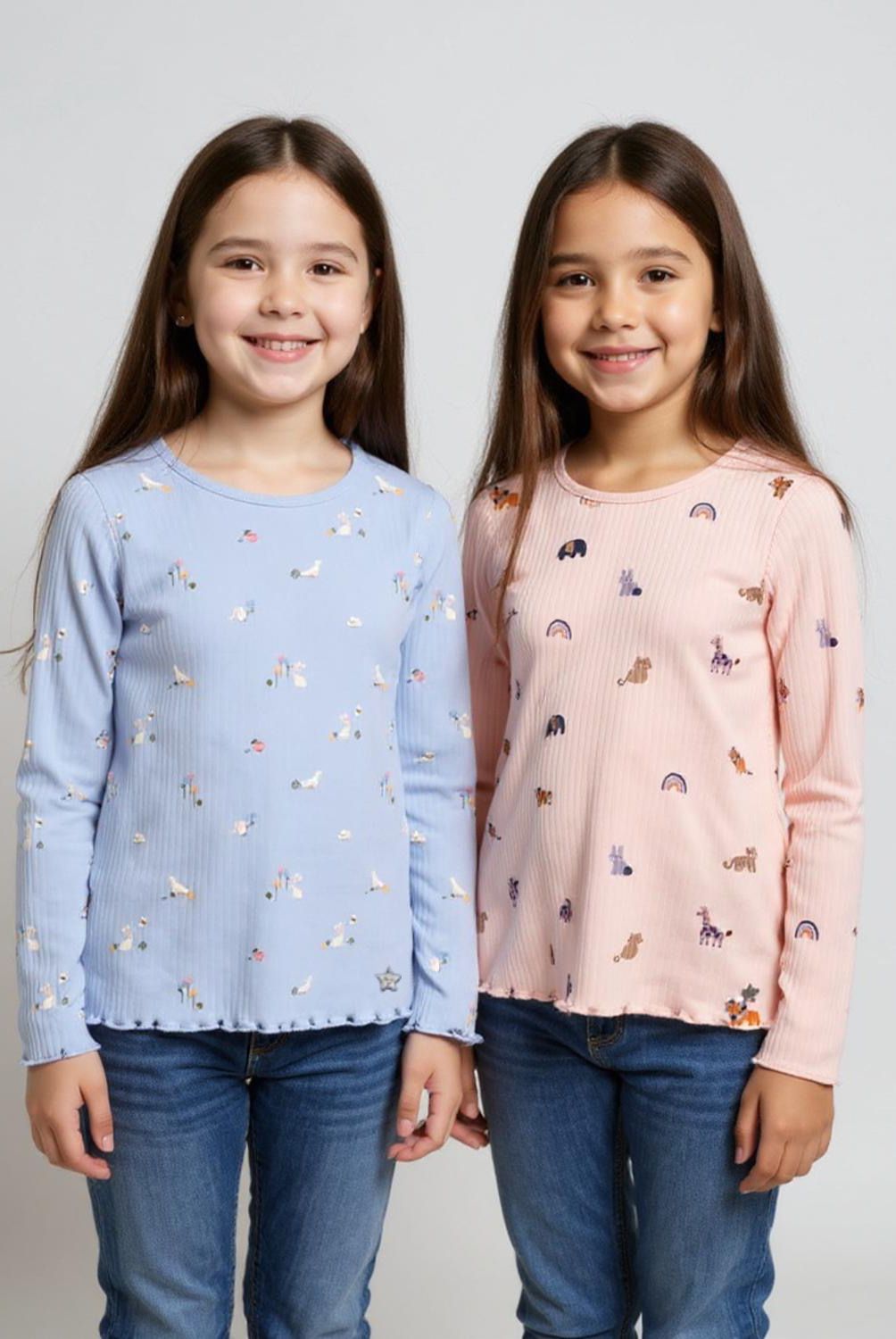 YAMP - Pack 2 Poleras Yamp Algodón Niña Estampadas Manga Larga